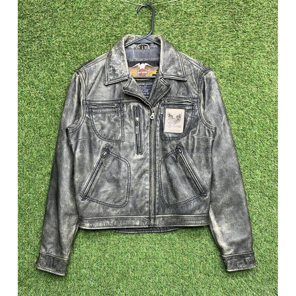 Harley Davidson Leather Jacket Womens Small S Motorcycle Distressed Racing